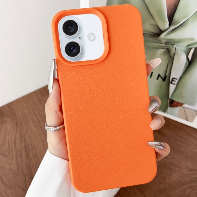 

For iPhone 16 Plus Leather Texture TPU Full Coverage Phone Case(Orange)