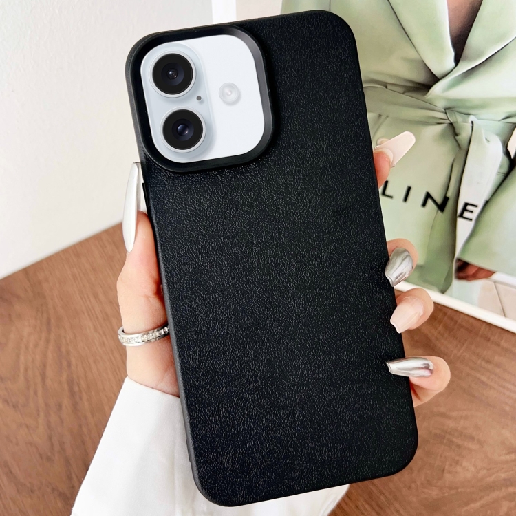 

For iPhone 16 Leather Texture TPU Full Coverage Phone Case(Black)