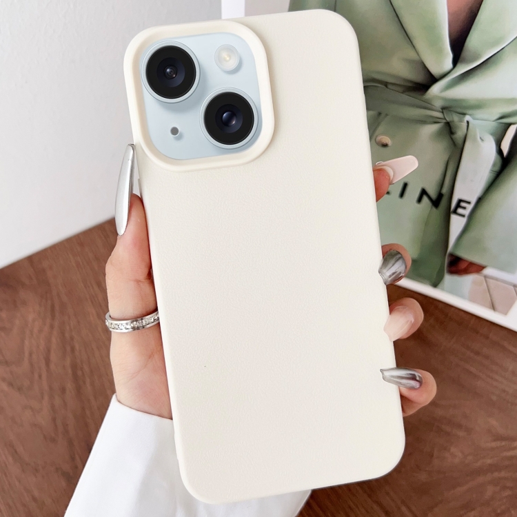 

For iPhone 15 Plus Leather Texture TPU Full Coverage Phone Case(White)