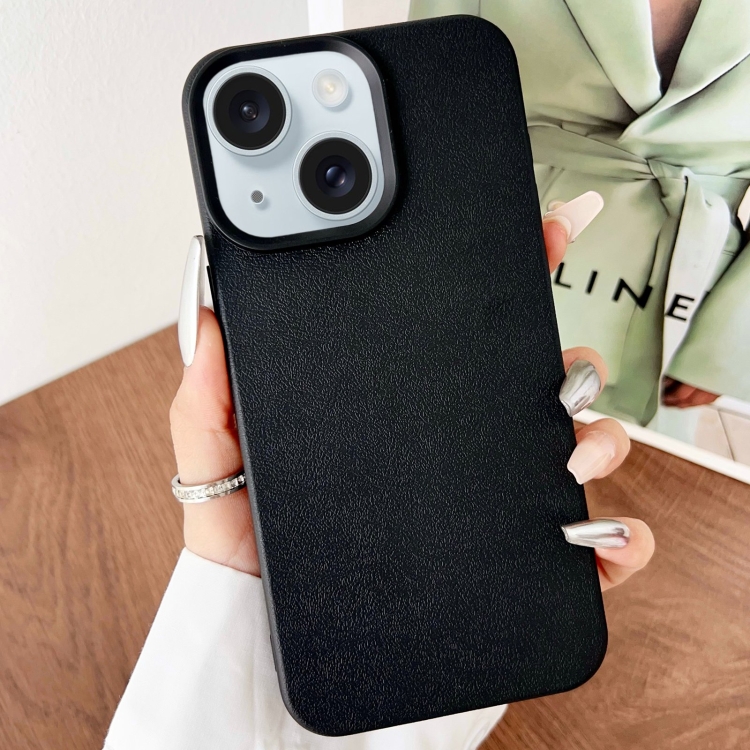 

For iPhone 15 Plus Leather Texture TPU Full Coverage Phone Case(Black)