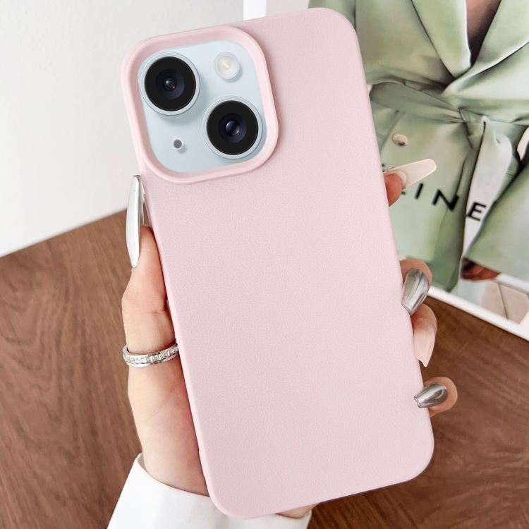

For iPhone 15 Leather Texture TPU Full Coverage Phone Case(Pink)