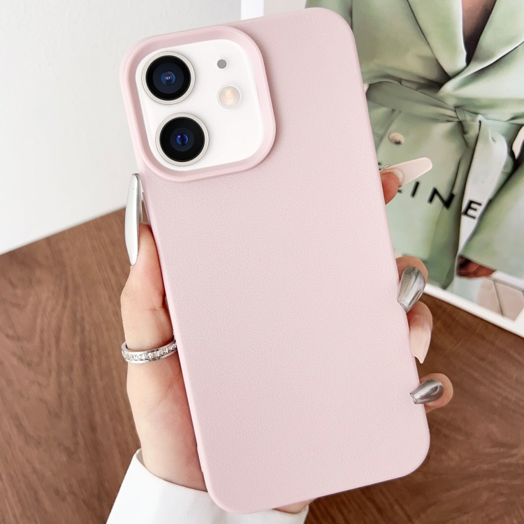 

For iPhone 12 Leather Texture TPU Full Coverage Phone Case(Pink)