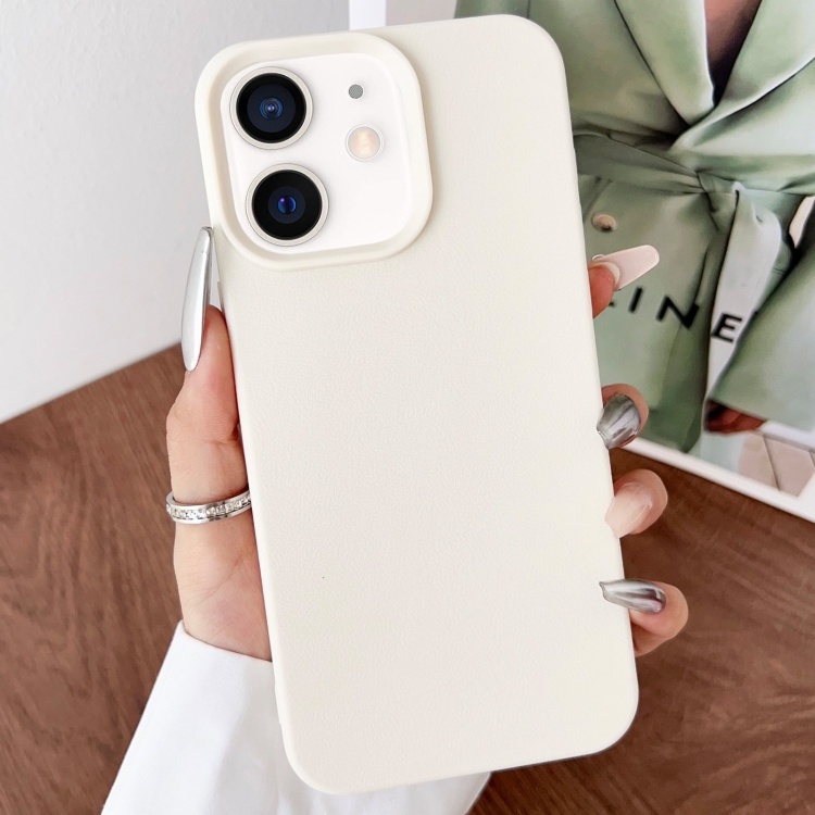 

For iPhone 12 Leather Texture TPU Full Coverage Phone Case(White)