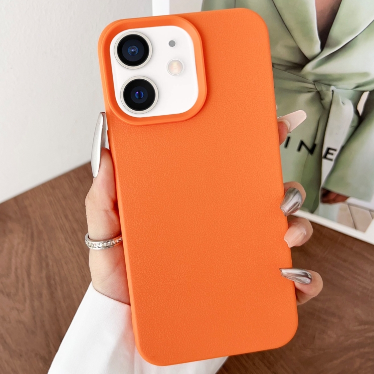 

For iPhone 12 Leather Texture TPU Full Coverage Phone Case(Orange)