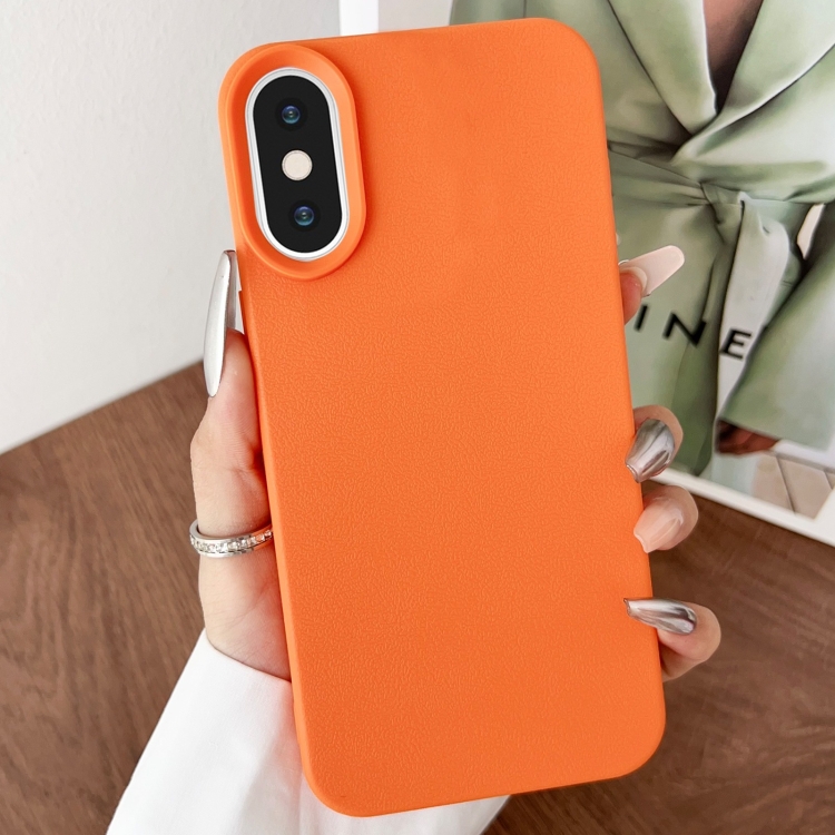 

For iPhone X / XS Leather Texture TPU Full Coverage Phone Case(Orange)