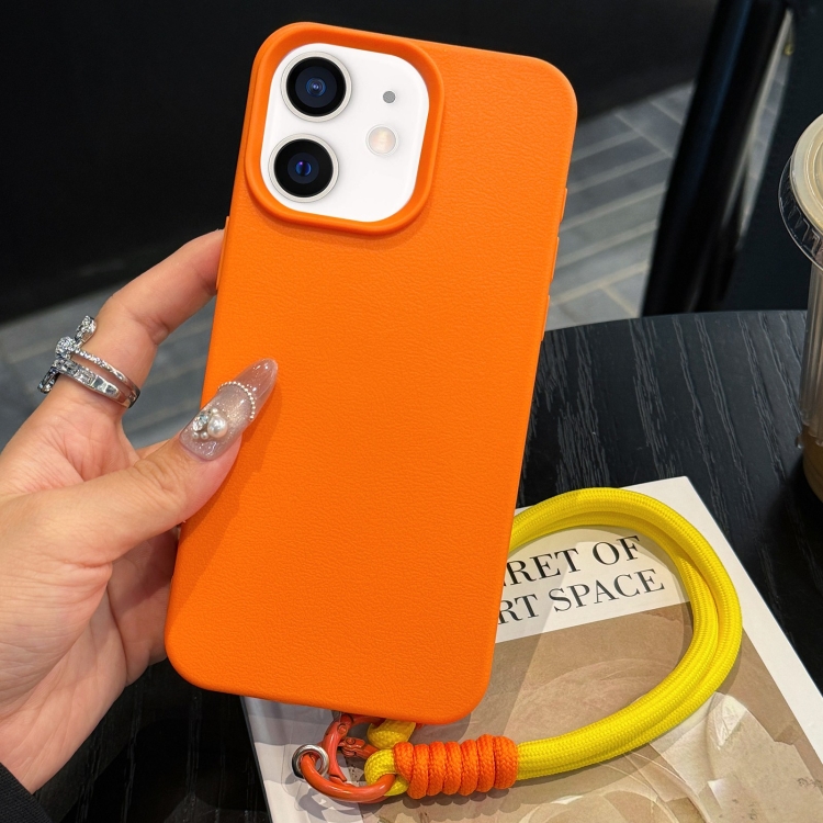 

For iPhone 12 Leather Texture TPU Full Coverage Phone Case with Lanyard(Orange)