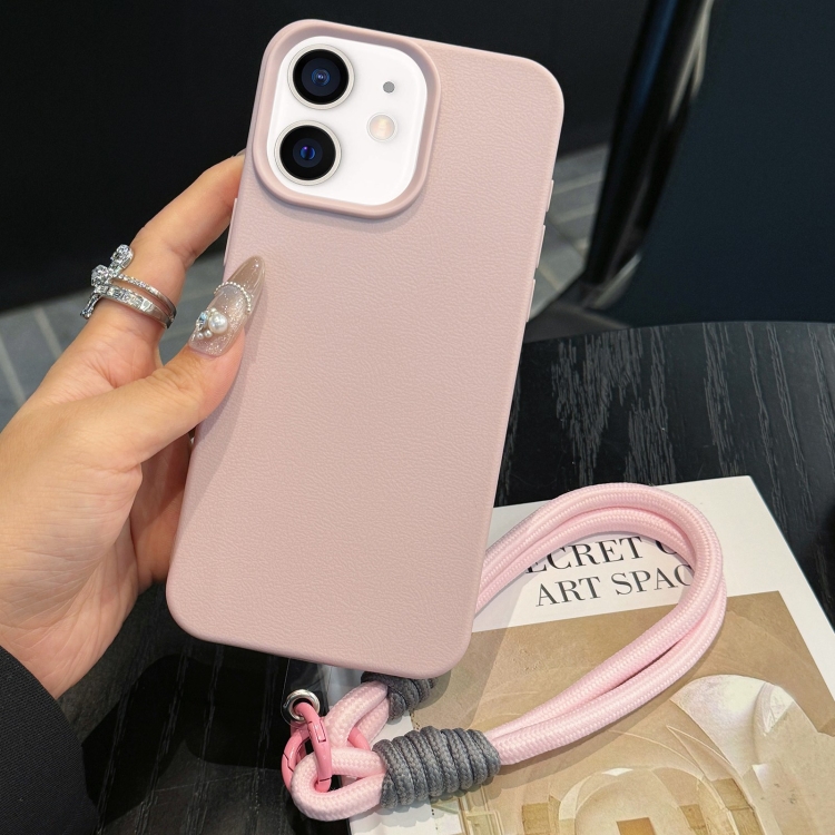 

For iPhone 11 Leather Texture TPU Full Coverage Phone Case with Lanyard(Pink)