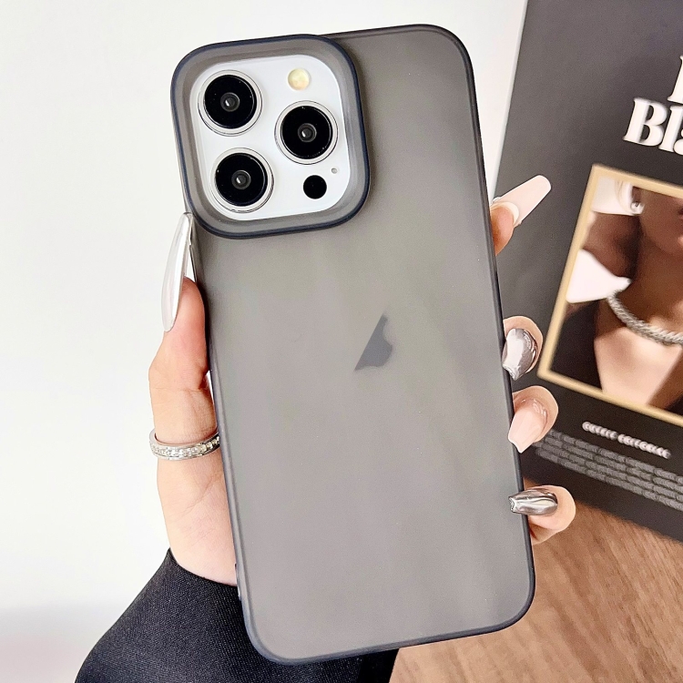 

For iPhone 15 Pro Max Frosted Translucent TPU Full Coverage Phone Case(Black)