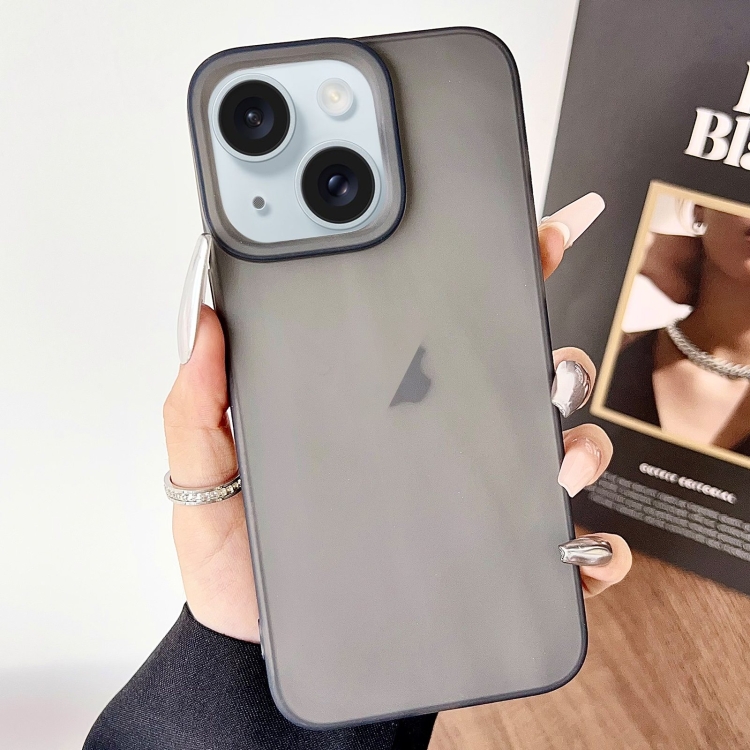 

For iPhone 15 Plus Frosted Translucent TPU Full Coverage Phone Case(Black)