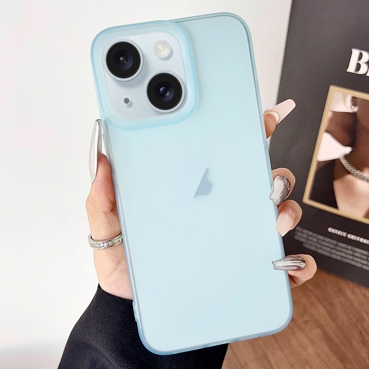

For iPhone 15 Frosted Translucent TPU Full Coverage Phone Case(Light Blue)