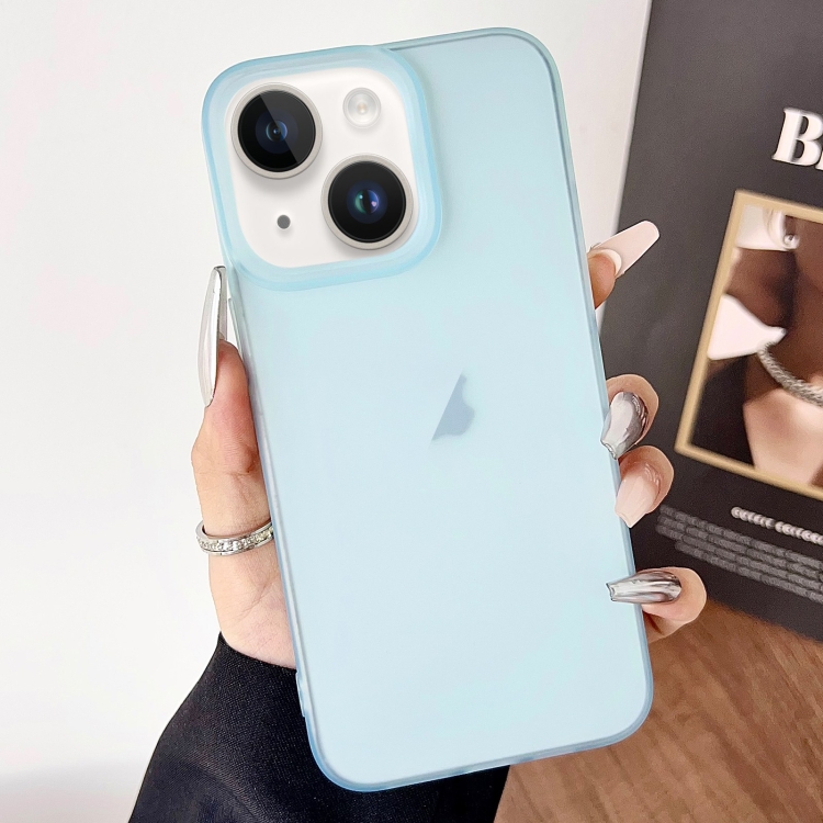

For iPhone 14 Plus Frosted Translucent TPU Full Coverage Phone Case(Light Blue)