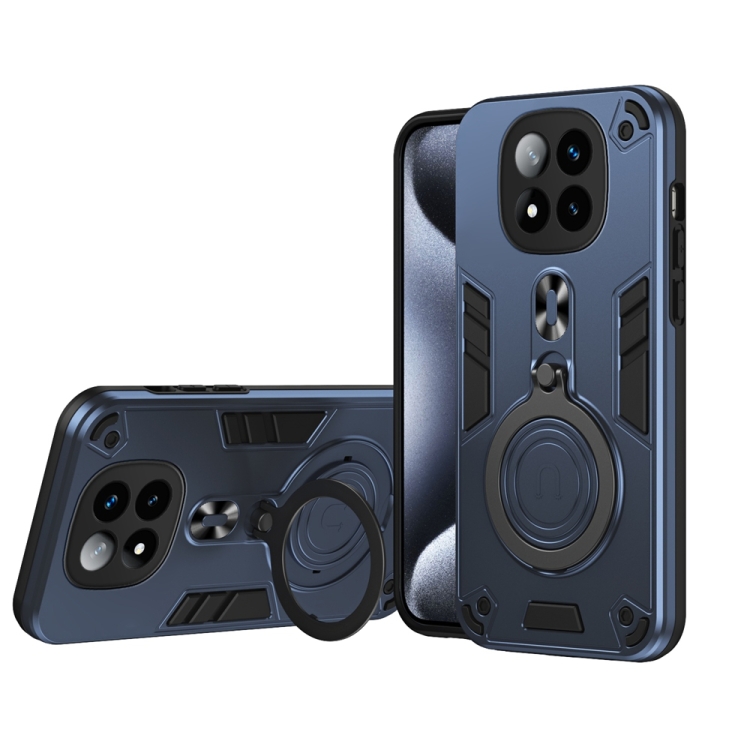 

For Redmi Note 14 Pro+ 5G Metal Ring 360 Degree Rotating Holder PC Hybrid TPU Phone Case(Navy Blue)