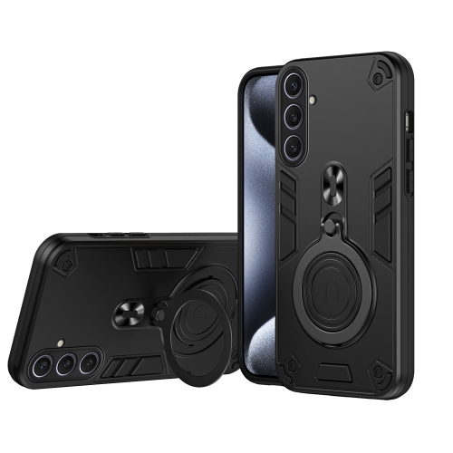 

For Samsung Galaxy S25+ 5G Metal Ring 360 Degree Rotating Holder PC Hybrid TPU Phone Case(Black)