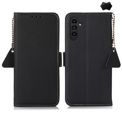 

For Samsung Galaxy A16 5G Side-Magnetic TJ Genuine Leather RFID Phone Case(Black)