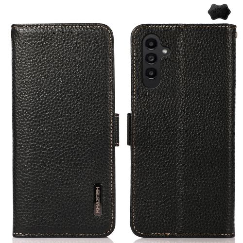 

For Samsung Galaxy A56 5G KHAZNEH Side-Magnetic Litchi Genuine Leather RFID Phone Case(Black)