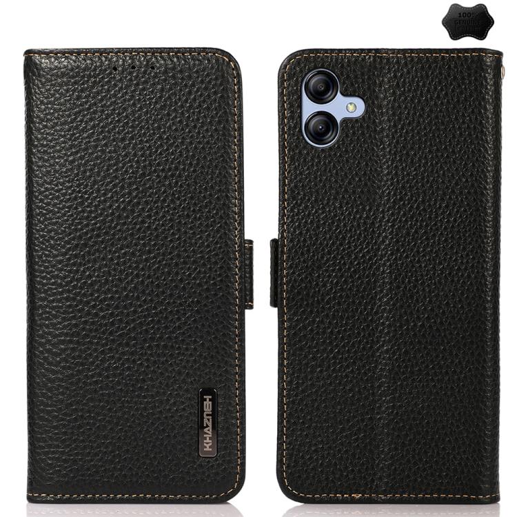 

For Samsung Galaxy A07 5G KHAZNEH Side-Magnetic Litchi Genuine Leather RFID Phone Case(Black)