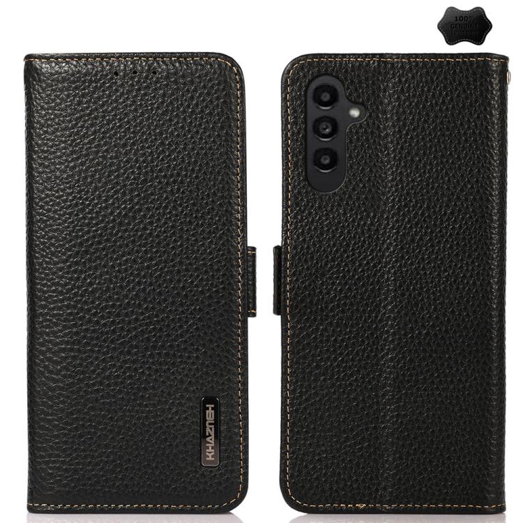 

For Samsung Galaxy A37 5G KHAZNEH Side-Magnetic Litchi Genuine Leather RFID Phone Case(Black)