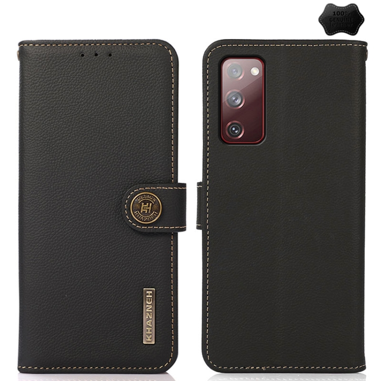 

For Samsung Galaxy M35 KHAZNEH Custer Genuine Leather RFID Phone Case(Black)