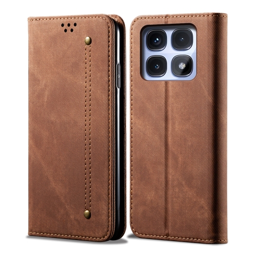 

For Redmi K70 Ultra 5G Denim Texture Casual Style Horizontal Flip Leather Case(Brown)