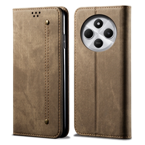 

For Redmi 14C 4G Denim Texture Casual Style Horizontal Flip Leather Case(Khaki)