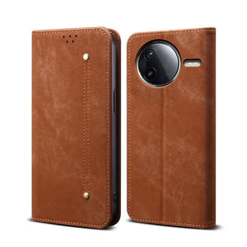 

For Redmi K80 Denim Texture Casual Style Horizontal Flip Leather Case(Brown)