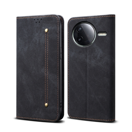 

For Redmi K80 Denim Texture Casual Style Horizontal Flip Leather Case(Black)