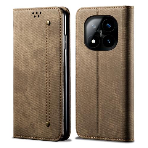 

For Redmi Note 14 Pro+ 5G Denim Texture Casual Style Horizontal Flip Leather Case(Khaki)