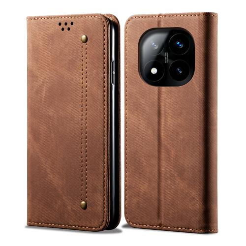 

For Redmi Note 14 Pro+ 5G Denim Texture Casual Style Horizontal Flip Leather Case(Brown)