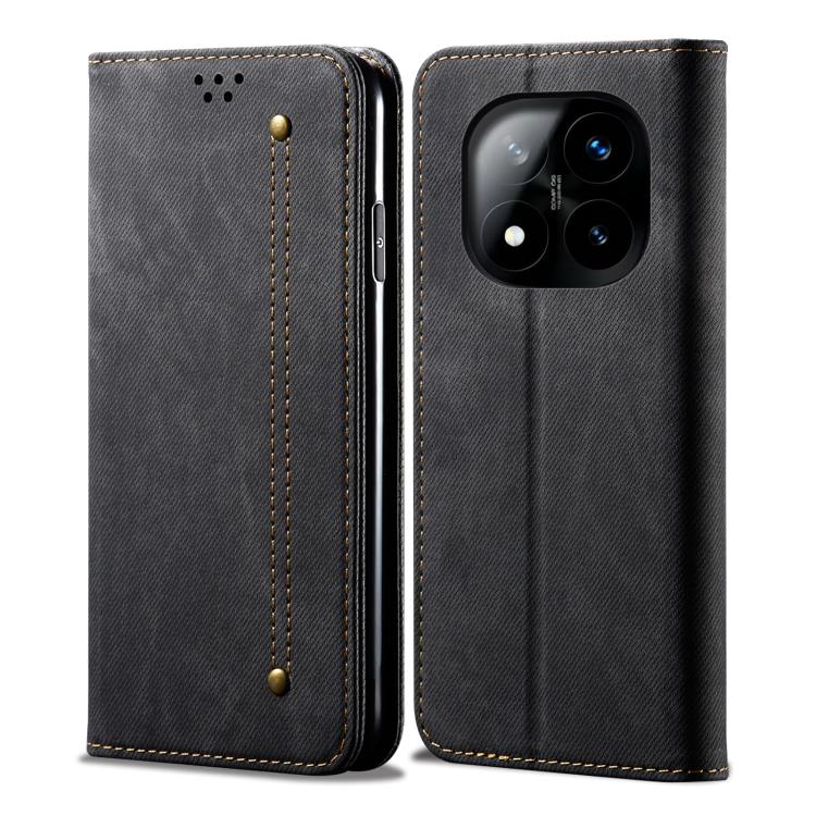 

For Redmi Note 14 Pro+ 5G Denim Texture Casual Style Horizontal Flip Leather Case(Black)