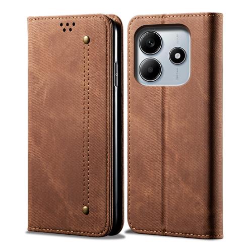 

For Redmi Note 14 4G Global 163.25mm Denim Texture Casual Style Horizontal Flip Leather Case(Brown)