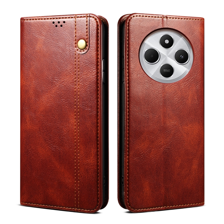 

For Redmi 14C 4G Oil Wax Crazy Horse Texture Leather Phone Case(Brown)