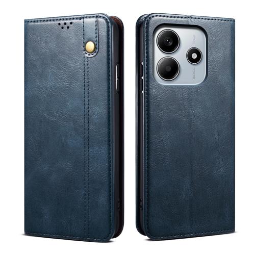 

For Redmi Note 14 4G Global 163.25mm Oil Wax Crazy Horse Texture Leather Phone Case(Blue)