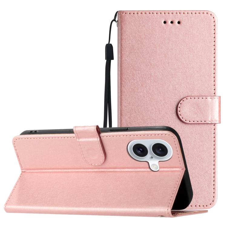 

For iPhone 16 Plus Silk Texture Horizontal Flip Leather Phone Case(Rose Gold)