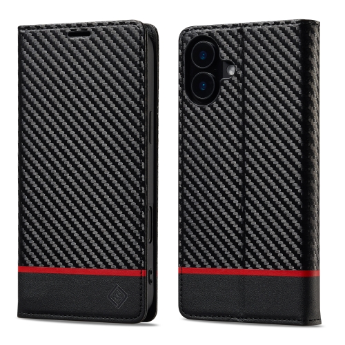 

For iPhone 16 Plus LC.IMEEKE Carbon Fiber Leather Phone Case(Horizontal Black)