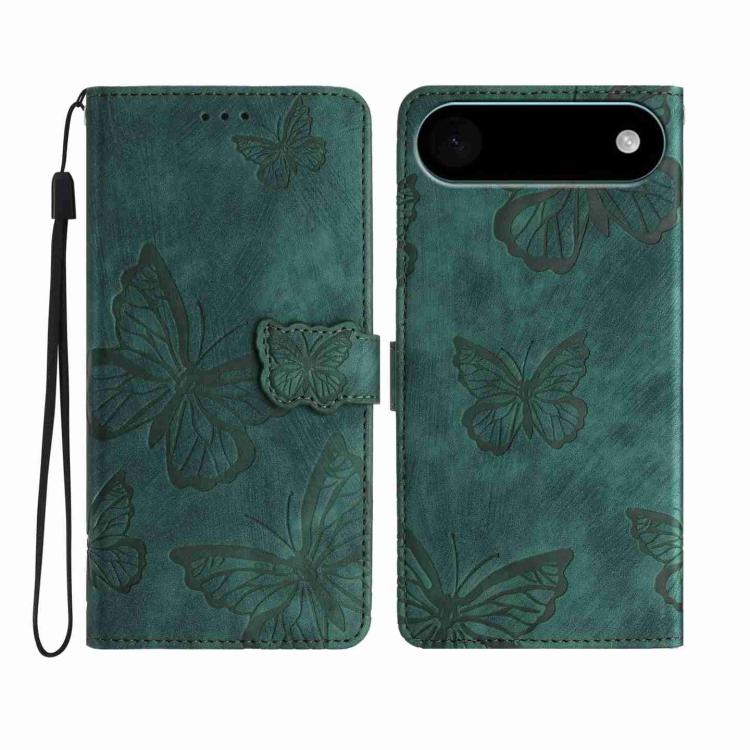 

For iPhone 17 Air Skin-feel Embossed Butterfly Leather Phone Case(Green)