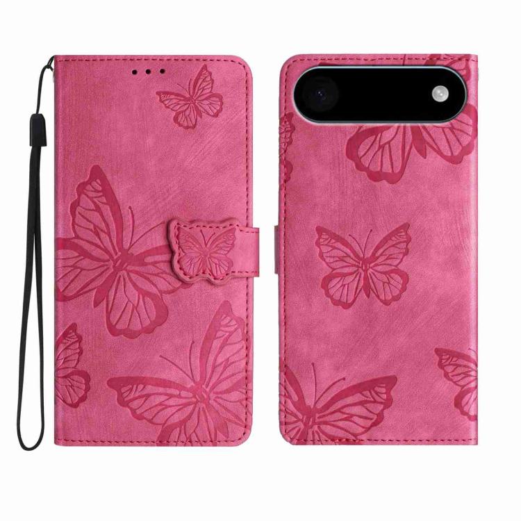 

For iPhone 17 Air Skin-feel Embossed Butterfly Leather Phone Case(Rose Red)