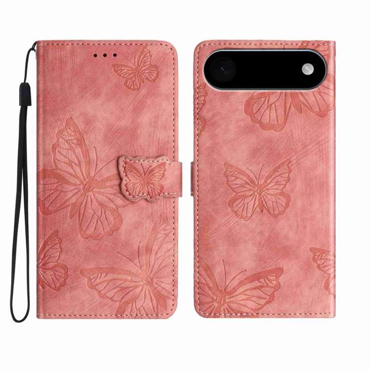 

For iPhone 17 Air Skin-feel Embossed Butterfly Leather Phone Case(Pink)