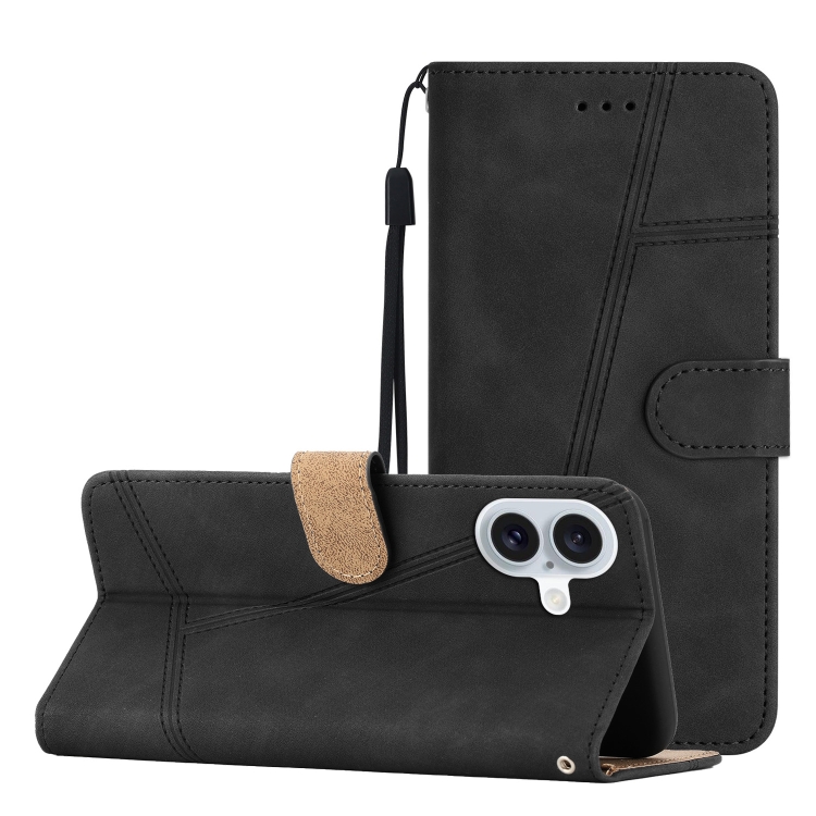

For iPhone 16 Plus Skin-feel Stitching Leather Phone Case(Black)
