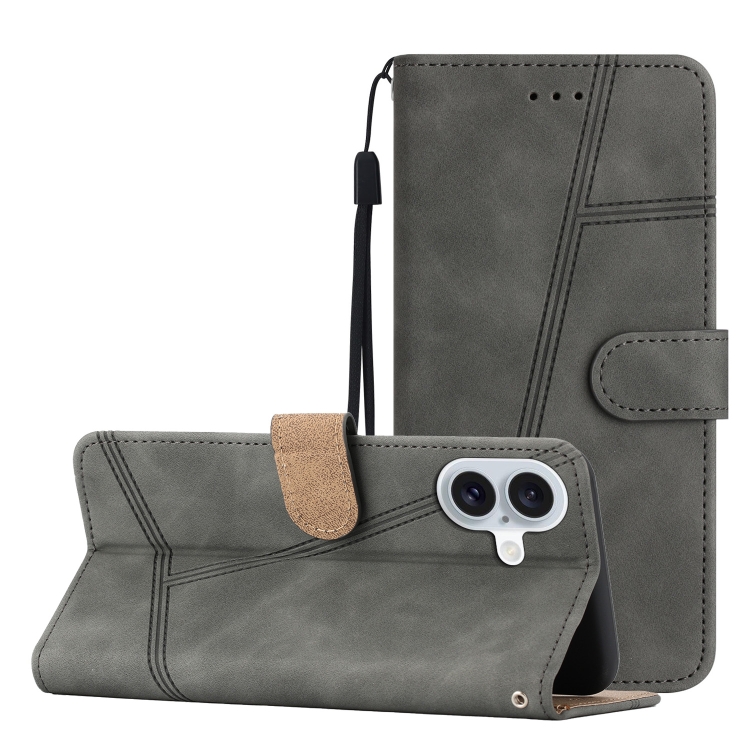 

For iPhone 16 Skin-feel Stitching Leather Phone Case(Grey)