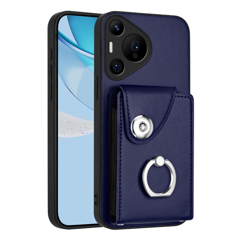 

For Huawei Pura 70 Pro / 70 Pro+ Organ Card Bag Ring Holder Phone Case(Blue)
