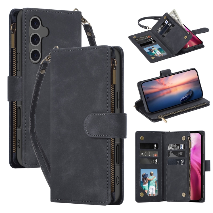 

For Samsung Galaxy S24 FE 5G Multifunctional Crossbody Zipper Wallet Leather Phone Case(Black)