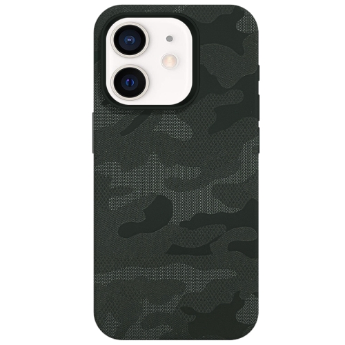 

For iPhone 12 Camouflage Ice Feel Texture MagSafe PU Hybrid PC Phone Case(Army Green)