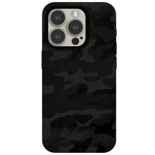 

For iPhone 12 Pro Max Camouflage Ice Feel Texture MagSafe PU Hybrid PC Phone Case(Black)