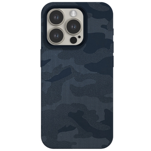 

For iPhone 12 Pro Max Camouflage Ice Feel Texture MagSafe PU Hybrid PC Phone Case(Dark Blue)