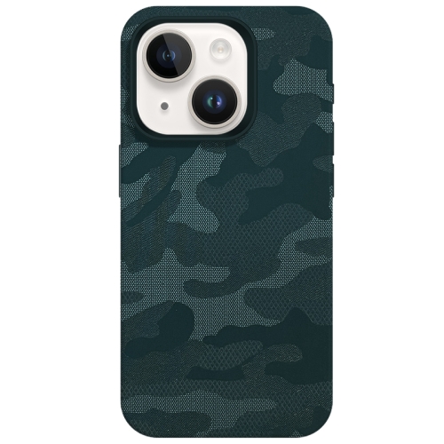 

For iPhone 14 Camouflage Ice Feel Texture MagSafe PU Hybrid PC Phone Case(Dark Green)