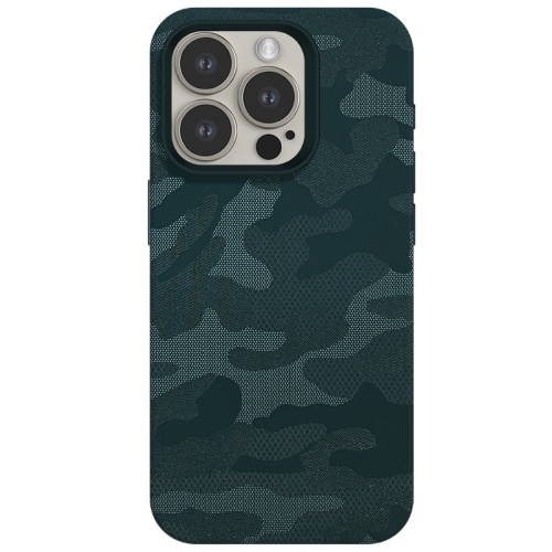 

For iPhone 14 Pro Max Camouflage Ice Feel Texture MagSafe PU Hybrid PC Phone Case(Dark Green)