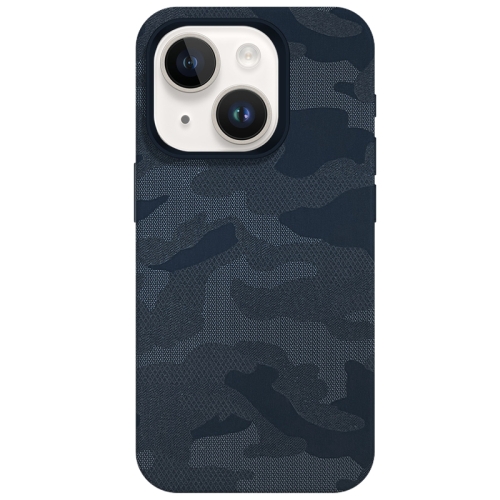 

For iPhone 15 Camouflage Ice Feel Texture MagSafe PU Hybrid PC Phone Case(Dark Blue)