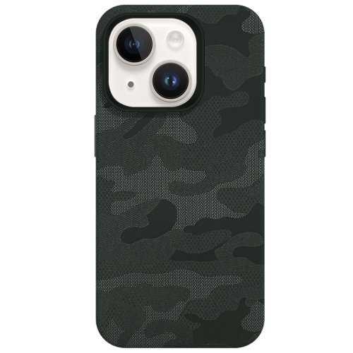 

For iPhone 15 Camouflage Ice Feel Texture MagSafe PU Hybrid PC Phone Case(Army Green)