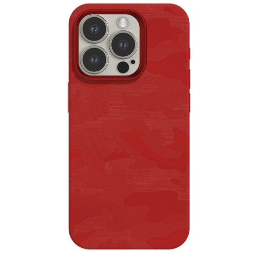 

For iPhone 15 Pro Camouflage Ice Feel Texture MagSafe PU Hybrid PC Phone Case(Red)