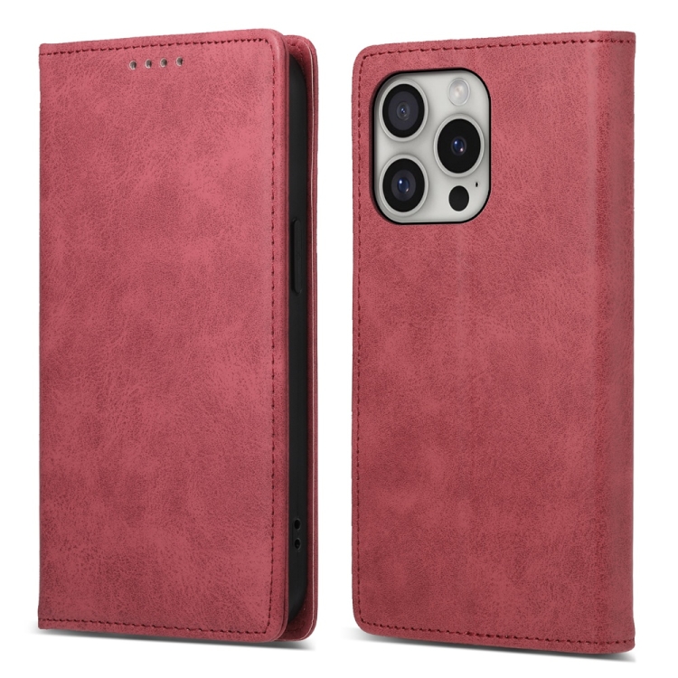 

For iPhone 16 Pro Business Solid Color Magnetic RFID Leather Phone Case(Red)